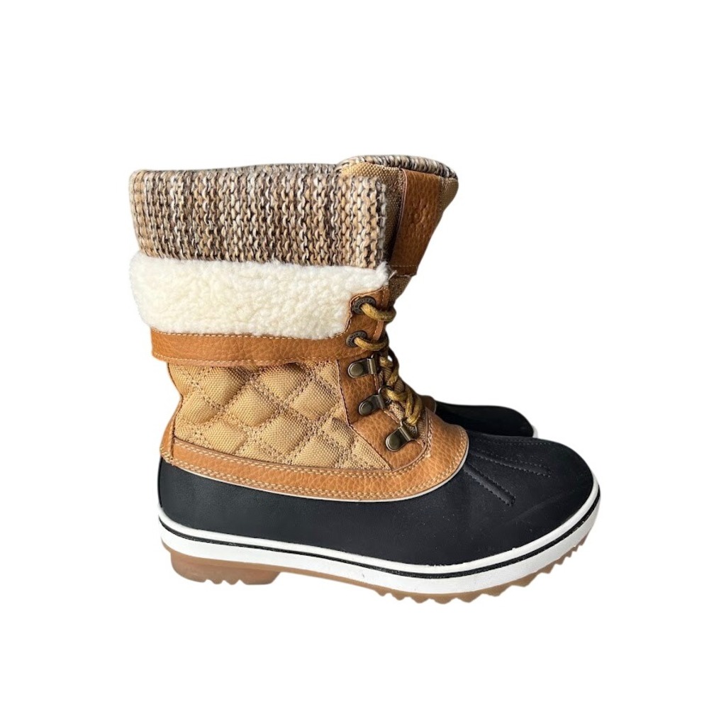 Globalwin Winter Boots Women 8 Tan Excellent Quilted Knit Cuff Duck Boots